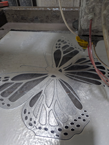 water jet cutting of steel butterfly